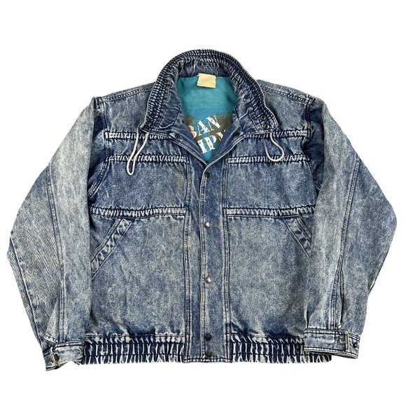 VTG Urban Equipment Jean Jacket Mens Distressed Bomber Sz Large - Picture 1 of 10